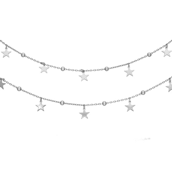 Starry Saga Double Layered Long Silver Chain Necklace