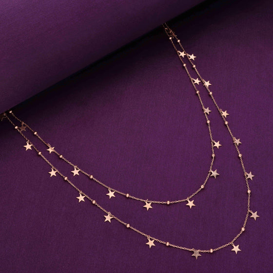 Starry Saga Double Layered Long Silver Chain Necklace