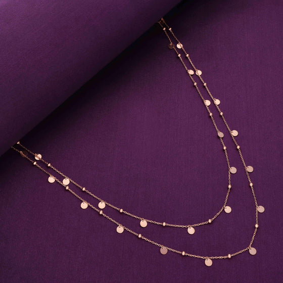 Silver Beads & Discs Double Layered Long Chain Necklace