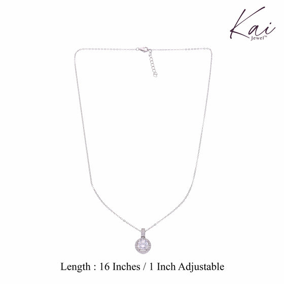 Single Zircon Stud Long Silver Chain Necklace