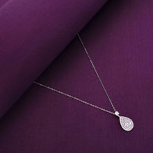  Pave Single Drop Zircon Stud Long Silver Chain Necklace