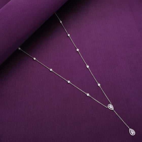Stylish Crystal Drops Long Silver Chain Necklace