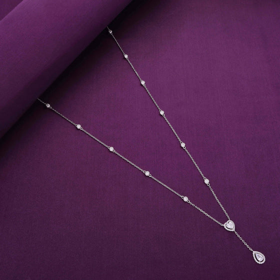 Stylish Crystal Hearts Silver Chain Necklace