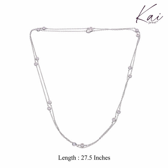 Stylish Zircon Studs Long Silver Chain Necklace