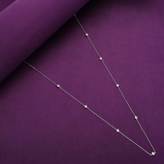 Stylish Zircon Studs Long Silver Chain Necklace