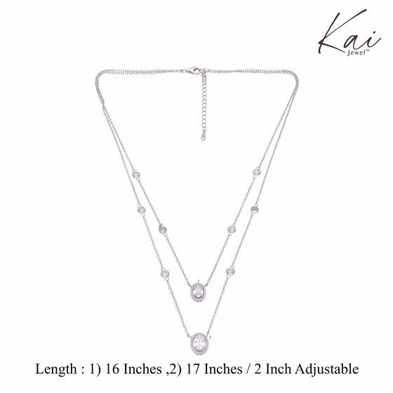 Oval Cut Double Layered Silver Chain Necklace