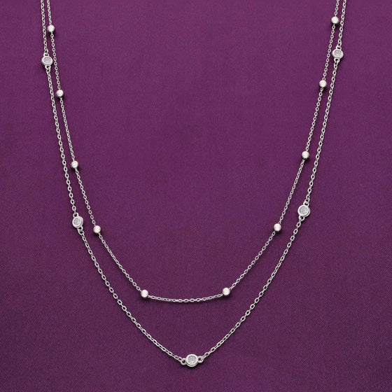 Sterling Silver Beads Double Layered Chain Necklace