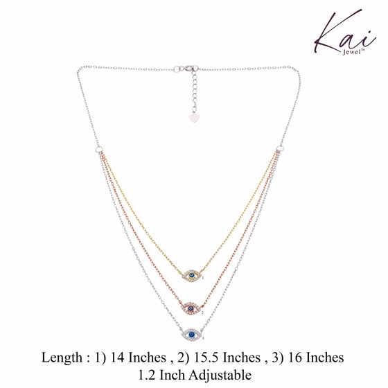 3-Layered Single Studded Evil Eye Chain Necklace