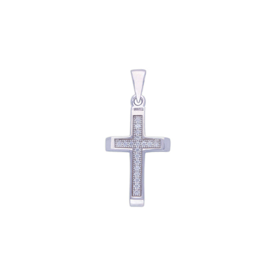 Sparkling Edgy Zircon Cross Silver Divine Pendant