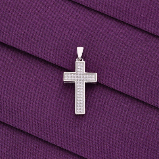 Zircon Studded Cross Silver Pendant