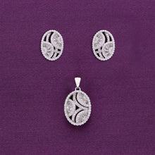  Opulent Ovals Zircon Silver Pendant & Earrings Set