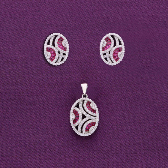 Opulent Ovals Zircon Silver Pendant & Earrings Set