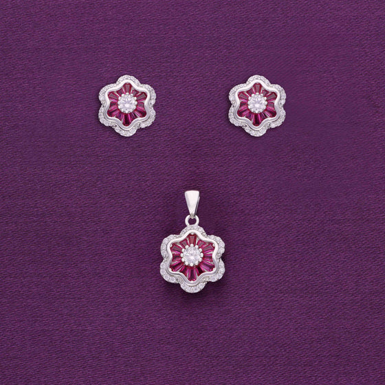 Blooming Crystals Zircon Silver Pendant & Earrings Set