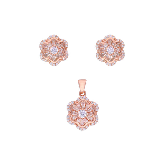 Blooming Crystals Zircon Silver Pendant & Earrings Set