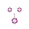 Stylish Pink Flora Zircon Silver Pendant & Earrings Set