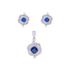 Stylish Pink Flora Zircon Silver Pendant & Earrings Set