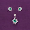 Stylish Pink Flora Zircon Silver Pendant & Earrings Set