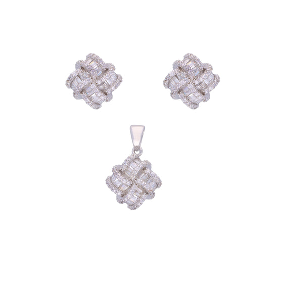 Pave Knotted Brilliance Silver Pendant & Earrings Set