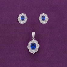  Blooming Blues Pave Silver Pendant & Earrings Set