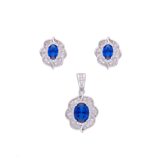 Blooming Blues Pave Silver Pendant & Earrings Set