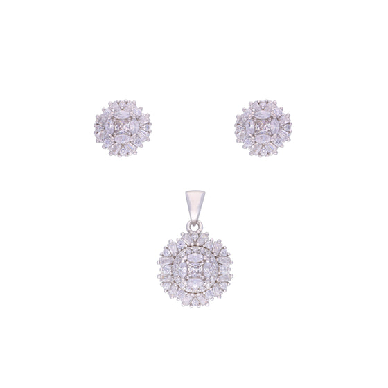 Sparkling Sun Pave Silver Pendant & Earrings Set