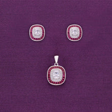  White & Pink Zircon Rectangle Silver Pendant & Earrings Set