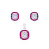 White & Pink Zircon Rectangle Silver Pendant & Earrings Set