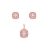 White & Pink Zircon Rectangle Silver Pendant & Earrings Set