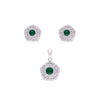 White & Green Zircon Floral Silver Pendant & Earrings Set