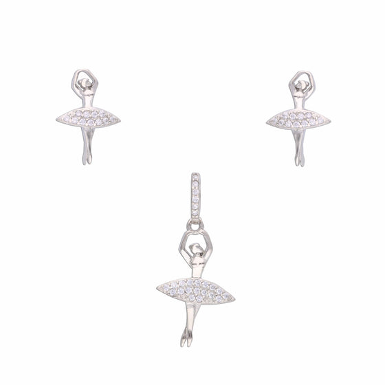 Bejeweled Ballet Silver Pendant & Earrings Set