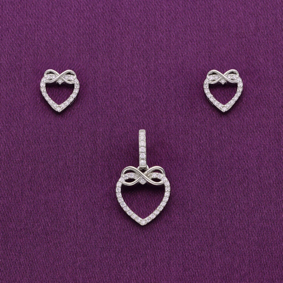 Infinity Bond Heart Silver Pendant & Earrings Set
