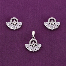  Shimmery Flare Crystal Silver Pendant & Earrings Set
