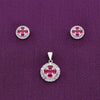 Stylish Pink & White Zircon Silver Pendant & Earrings Set