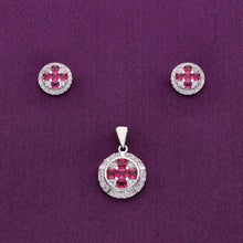  Stylish Pink & White Zircon Silver Pendant & Earrings Set
