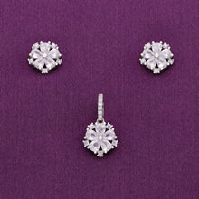  Crystal Cut Floral Silver Pendant & Earrings Set