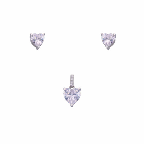 Hearty Crystals of Love Silver Pendant & Earrings Set