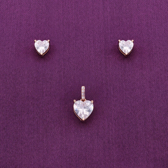 Hearty Crystals of Love Silver Pendant & Earrings Set