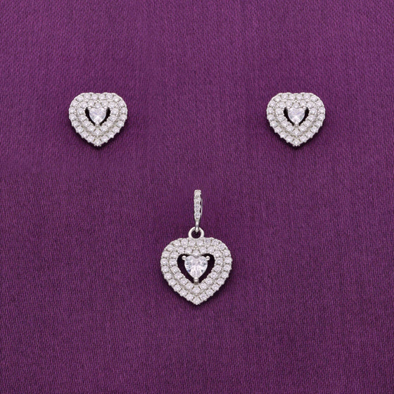 A Hearty Tribute to Love Silver Pendant & Earrings Set