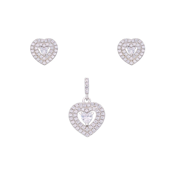 A Hearty Tribute to Love Silver Pendant & Earrings Set