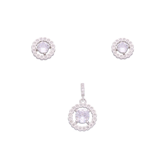 Radiating Rounds Zircon Silver Pendant & Earrings Set