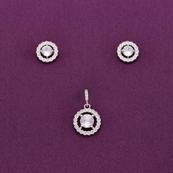 Radiating Rounds Zircon Silver Pendant & Earrings Set