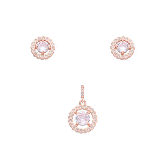 Radiating Rounds Zircon Silver Pendant & Earrings Set