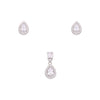 Double Tear Drop Zircon Silver Pendant & Earrings Set