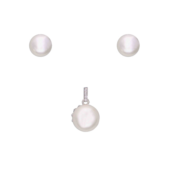 Royal Shimmer Pearl Silver Pendant & Earrings Set