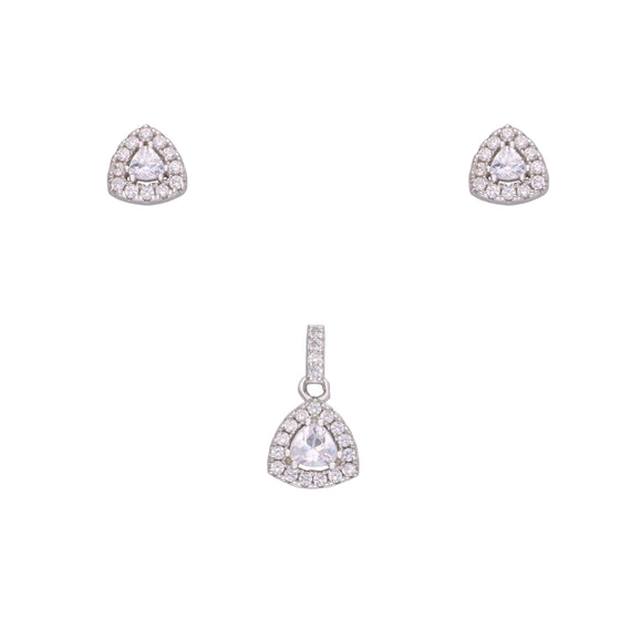 Dazzling Triangle Silver Pendant and Earrings Set
