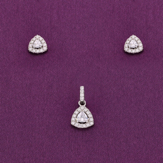 Dazzling Triangle Silver Pendant and Earrings Set
