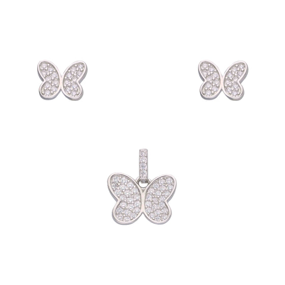 Crystal Butterfly Silver Pendant & Earrings Set