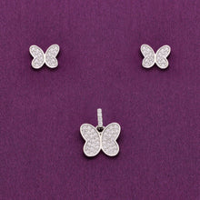  Crystal Butterfly Silver Pendant & Earrings Set