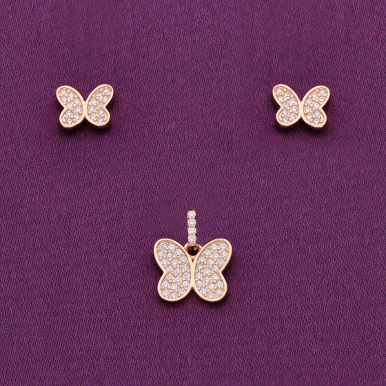 Crystal Butterfly Silver Pendant & Earrings Set