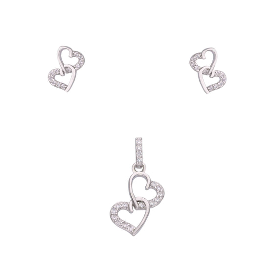 Bedazzling Beauty Silver Heart Pendant & Earrings Set